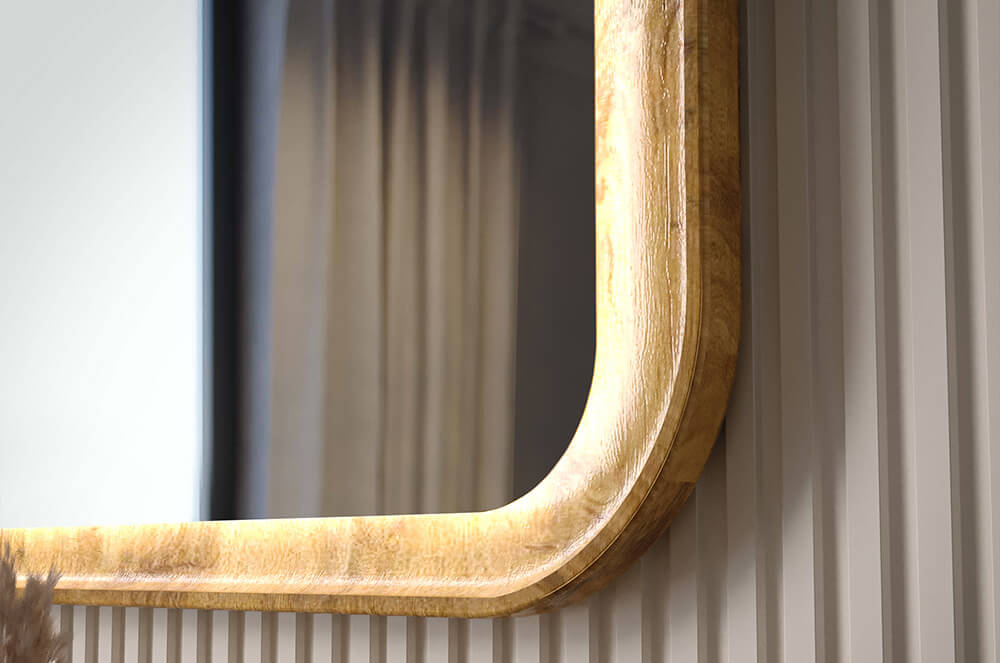 Solid oak-framed mirror with LED backlight