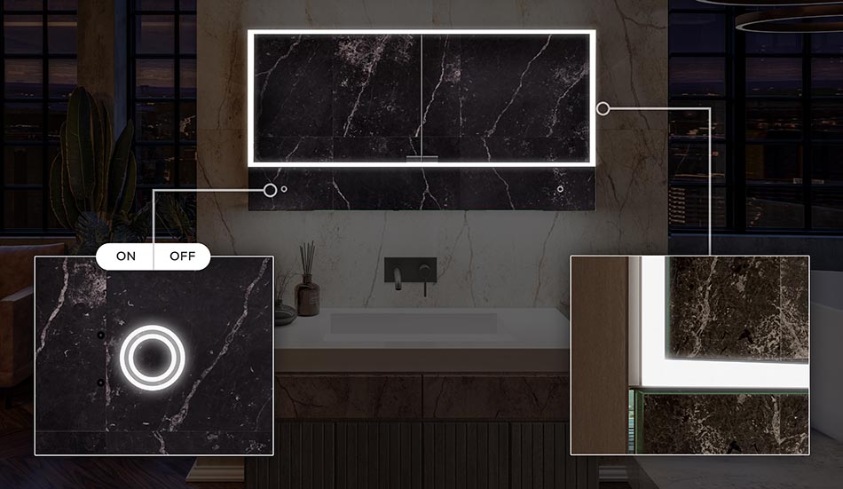 Lily LED cabinet with modern design and storage – bathroom mirror | ARTFORMA