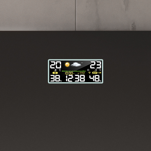 The S6 weather station will keep you up to date with the current time, temperature and weather in your location. No more of the eternal question of how to dress! Size on mirror surface: 13 cm x 5 cm. Indicates the indoor temperature and the outdoor temperature (in Celsius or Fahrenheit). The S6 weather station is illuminated regardless of the mirror lighting. This product is not available in PremiumLine mirror. The station requires an additional permanent power supply.