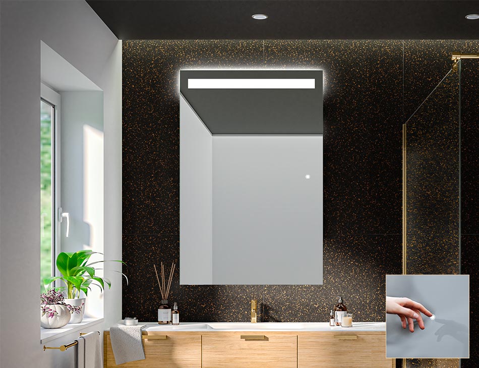 Upon request, our illuminated mirrors can be equipped with one of many lighting switches