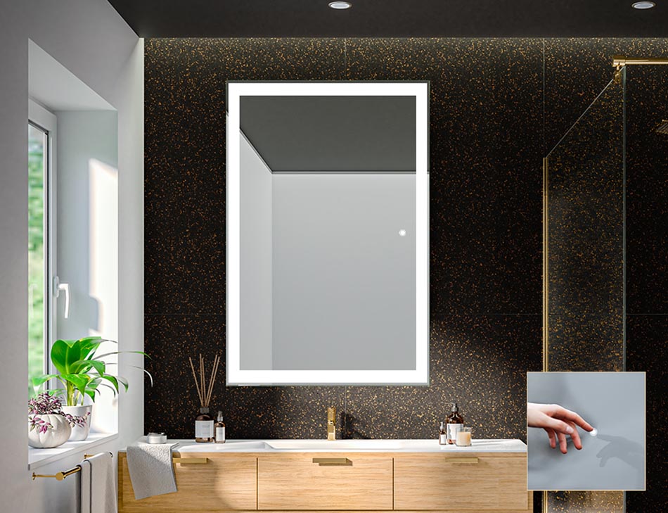 Upon request, our illuminated mirrors can be equipped with one of many lighting switches