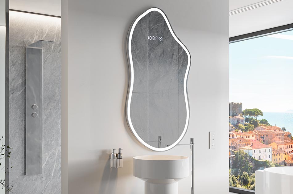 Decorative irregular LED mirror with ambient glow – premium wall mirror | ARTFORMA