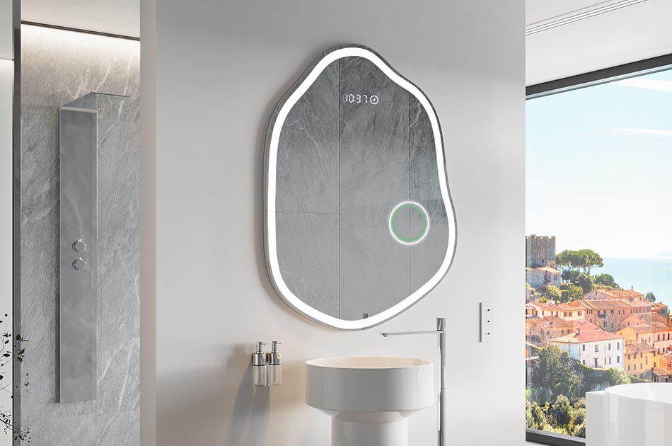 Decorative irregular LED mirror with ambient glow – premium wall mirror | ARTFORMA