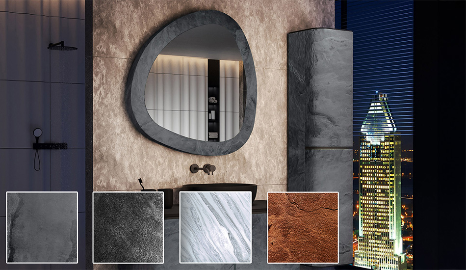 Mirror in a stone laminate frame. The power of nature