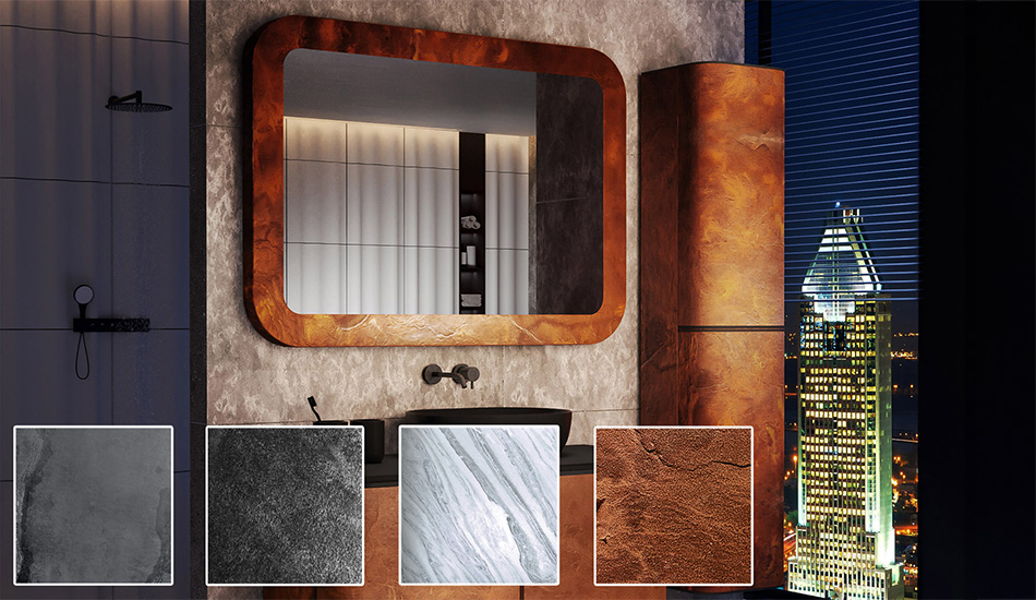 Mirror in a stone laminate frame. The power of nature
