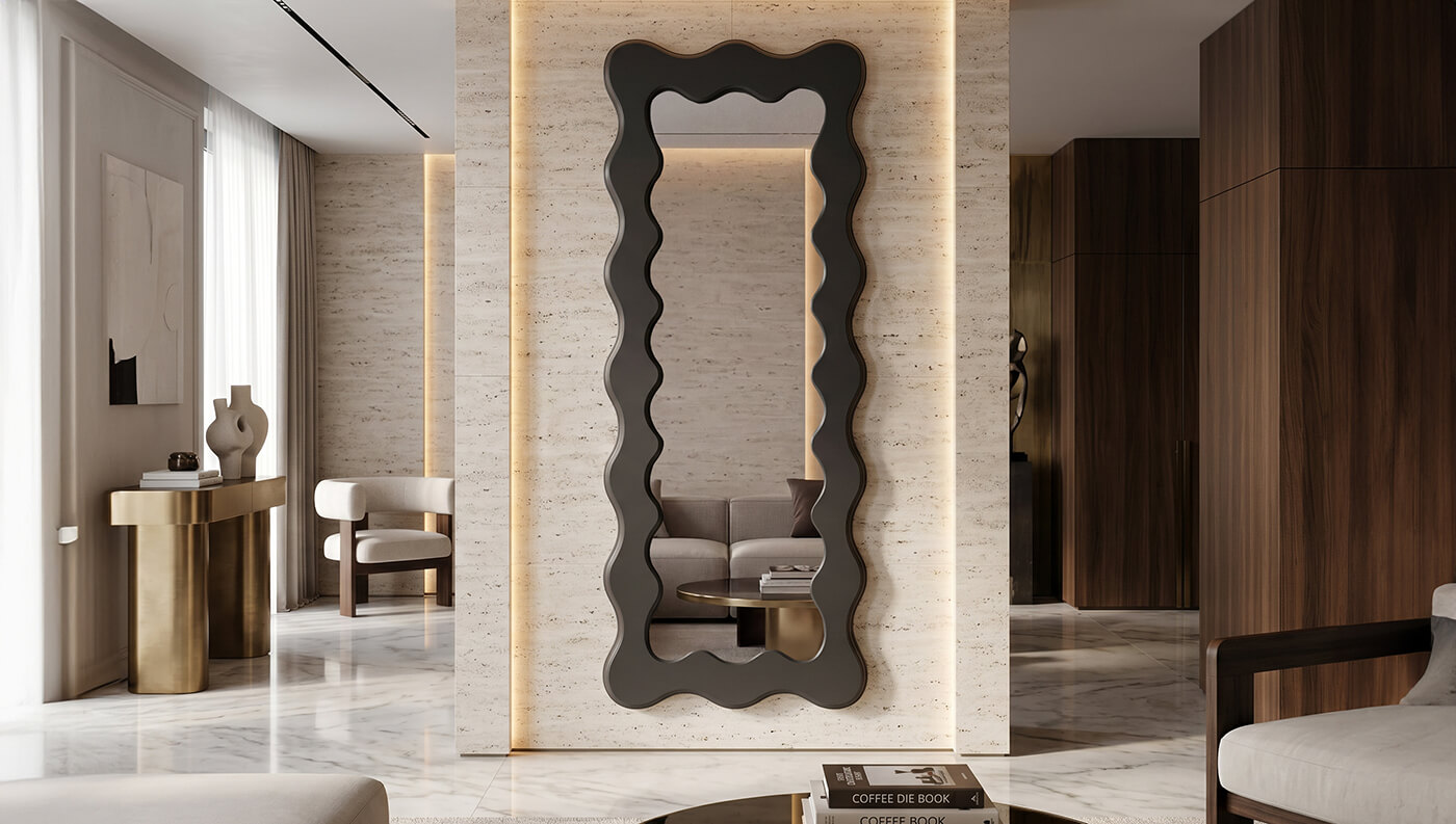 Solid oak-framed mirror with LED backlight
