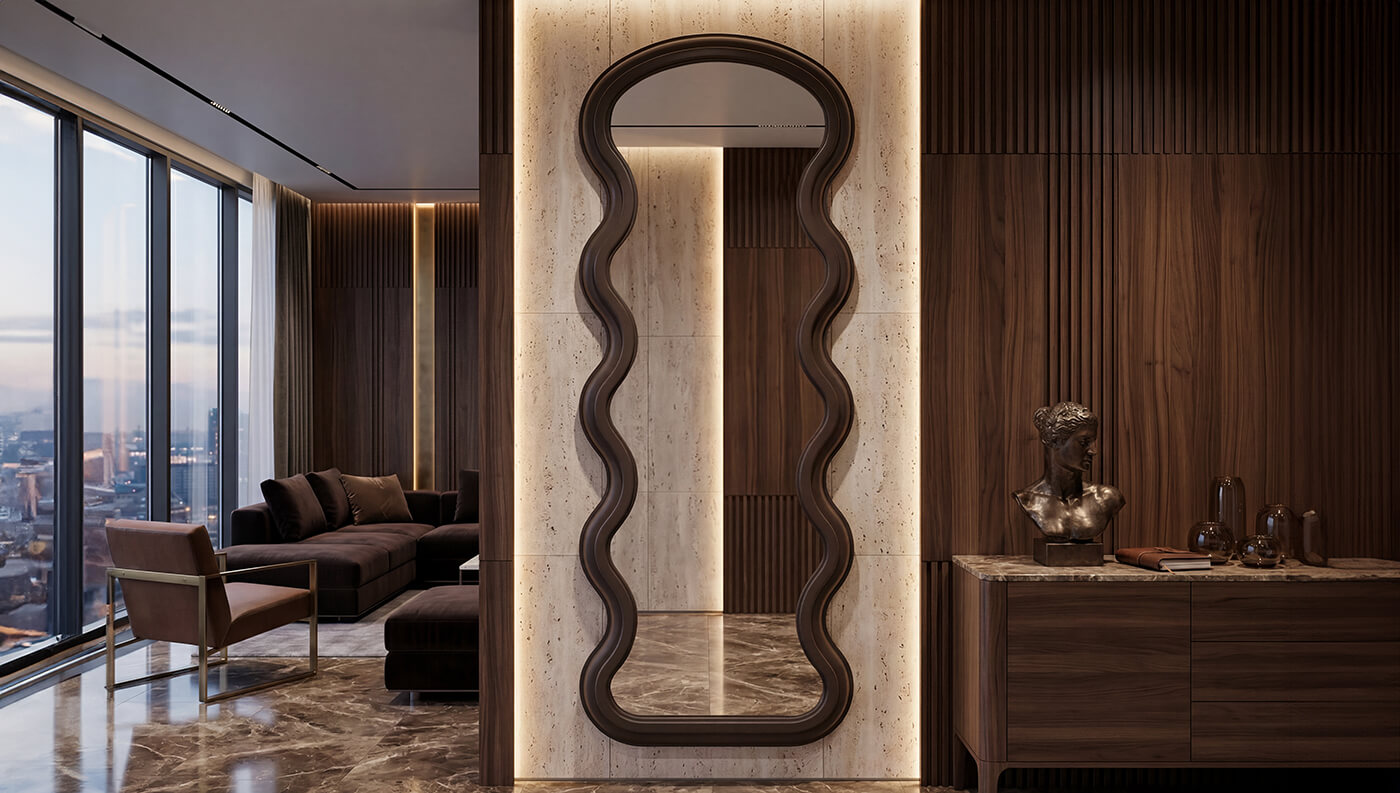Solid oak-framed mirror with LED backlight