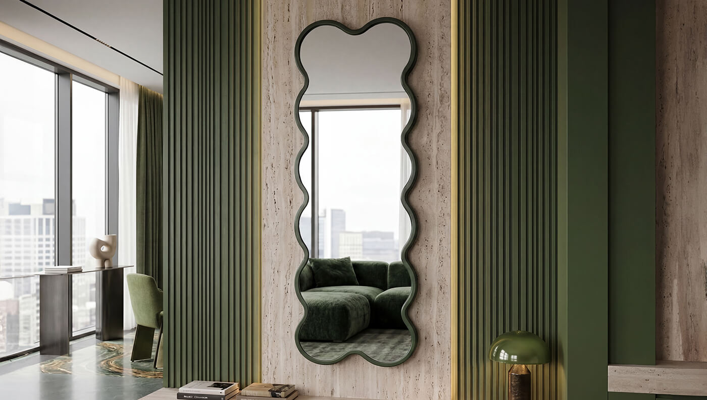 Solid oak-framed mirror with LED backlight