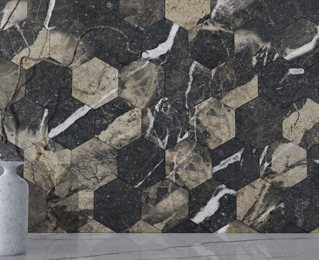 Tíle clochpháirce poircealláin mhórfhoirméideach 120x280 cm, dubh snasta le féitheanna óir, ceartaithe, A4H195 Pierre Black