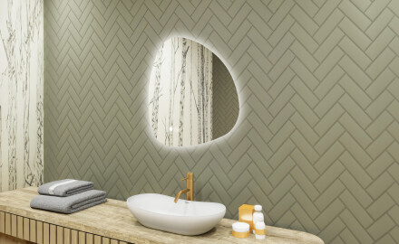 Irregular-shaped mirror with lighting, dual color, touch switch, heating mat
