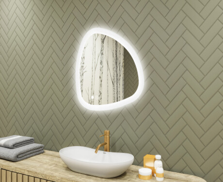 Irregular‑shaped mirror with lighting, dual color, touch switch, heating mat