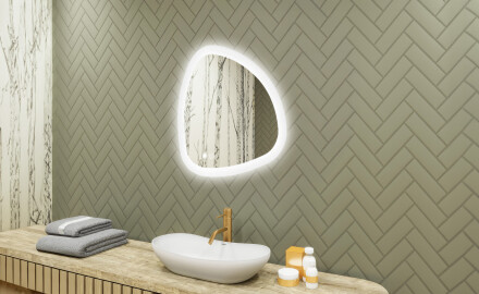 Irregular‑shaped mirror with lighting, dual color, touch switch, heating mat
