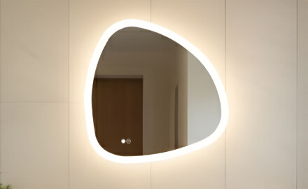 Irregular‑shaped mirror with lighting, dual color, touch switch, heating mat