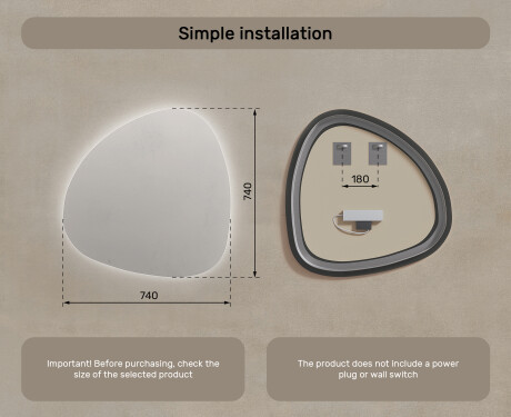 Irregular Mirror LED Lighted decorative design 74x74cm with cool LED color 7000K, warm color 3000K, or neutral color 4500K #7