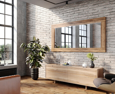 Oak wooden illuminated mirror with rectangular frame L224
