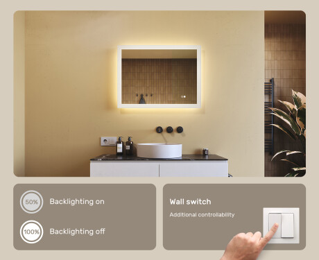 Rectangle bathroom mirror with LED lights  with Dual color, Touch Switch, Demister #4
