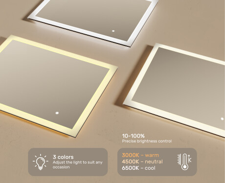 Rectangle bathroom mirror with LED lights  with Dual color, Touch Switch #3