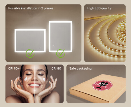 Rectangle bathroom mirror with LED lights  with Dual color, Touch Switch #5
