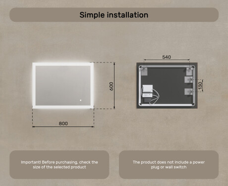 Rectangle bathroom mirror with LED lights  with Dual color, Touch Switch #7