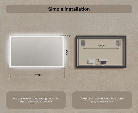 Designer Backlit LED Bathroom Mirror 120x70cm with cool LED color 7000K, warm color 3000K, or neutral color 4500K #7