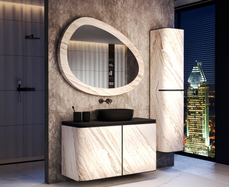 Asymmetrical mirror with a stone texture L298