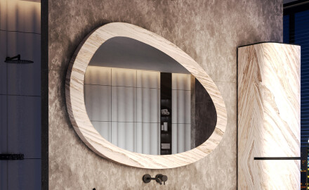 Asymmetrical mirror with a stone texture L298
