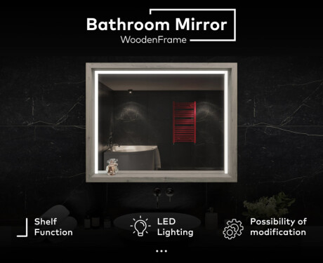 Bathroom Mirror With LED Light WoodenFrame #2