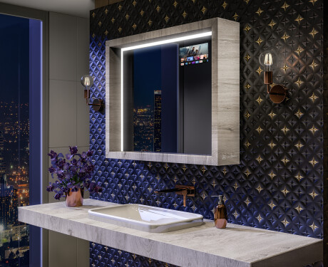 LED bathroom mirror with a WoodenFrame frame in Oslo Oak color