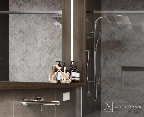 LED bathroom mirror with a WoodenFrame frame in Oslo Oak color #10