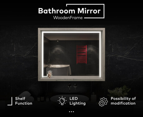LED bathroom mirror with a WoodenFrame frame in Oslo Oak color #2