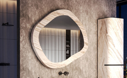 Custom-sized bathroom mirror with a stone frame L297