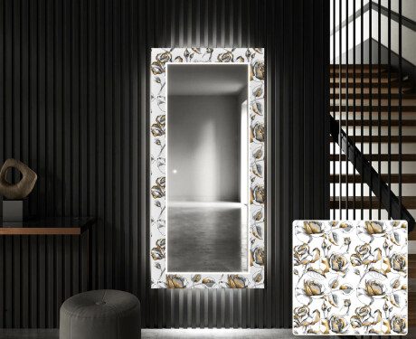 Backlit Decorative Mirror For The Hallway - Golden Flowers #1