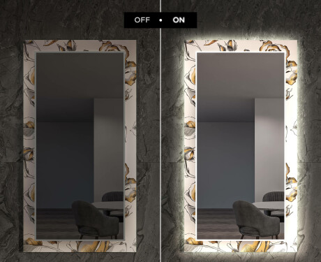 Backlit Decorative Mirror For The Hallway - Golden Flowers #7