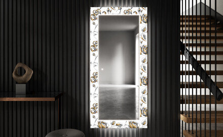 Backlit Decorative Mirror For The Hallway - Golden Flowers