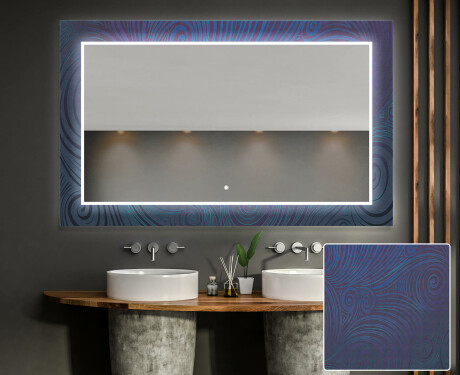Backlit Decorative Mirror For The Bathroom - Blue Drawing #1