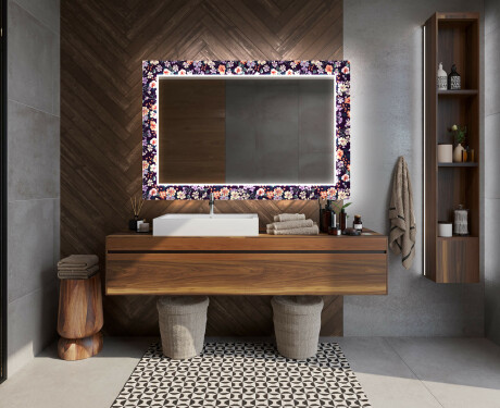 Backlit Decorative Mirror For The Bathroom - Elegant Flowers #12
