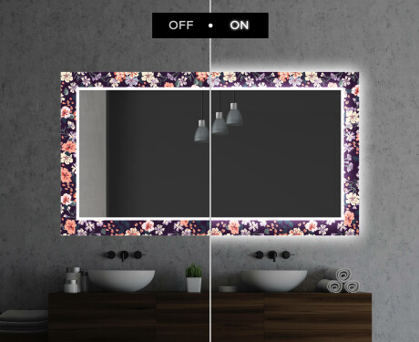 Backlit Decorative Mirror For The Bathroom - Elegant Flowers #7