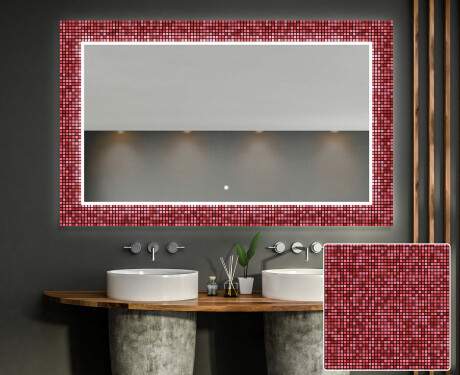 Backlit Decorative Mirror For The Bathroom - Red Mosaic #1