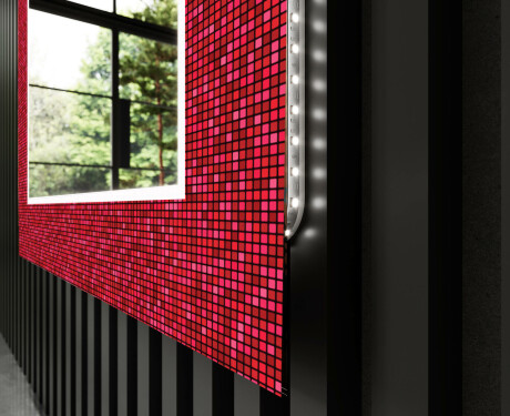 Backlit Decorative Mirror For The Bathroom - Red Mosaic #11