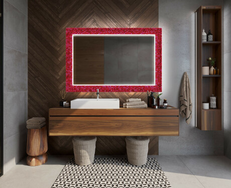 Backlit Decorative Mirror For The Bathroom - Red Mosaic #12