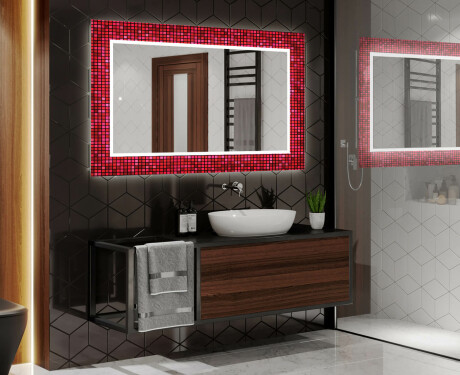 Backlit Decorative Mirror For The Bathroom - Red Mosaic #2