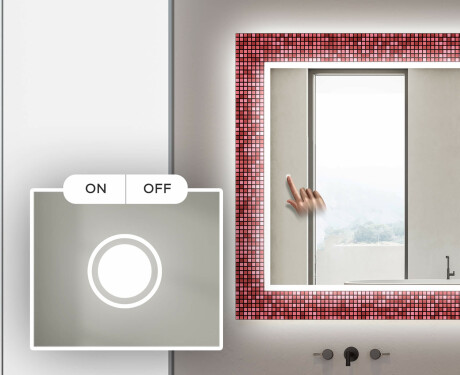 Backlit Decorative Mirror For The Bathroom - Red Mosaic #4