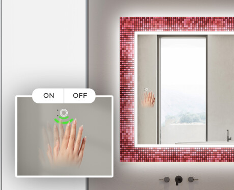 Backlit Decorative Mirror For The Bathroom - Red Mosaic #5