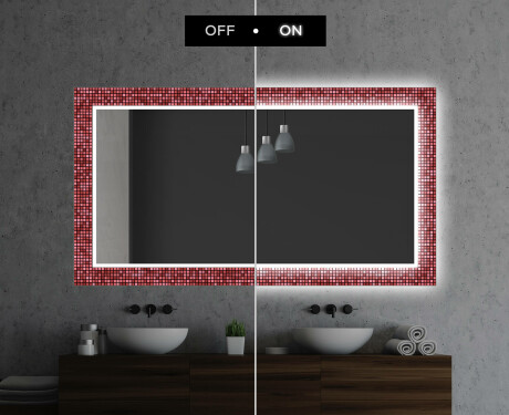 Backlit Decorative Mirror For The Bathroom - Red Mosaic #7