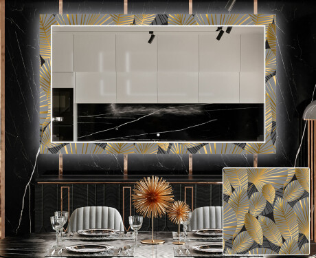 Backlit Decorative Mirror For The Living Room - Golden Leaves #1