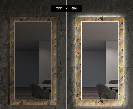 Backlit Decorative Mirror For The Living Room - Golden Leaves #7