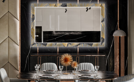 Backlit Decorative Mirror For The Living Room - Golden Leaves
