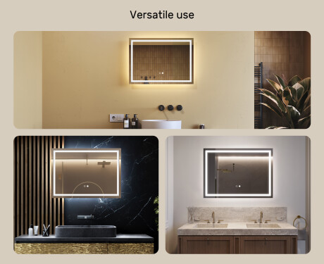 Designer Backlit LED Bathroom Mirror 70x50cm with Dual color, Touch Switch, Demister - L49 #2