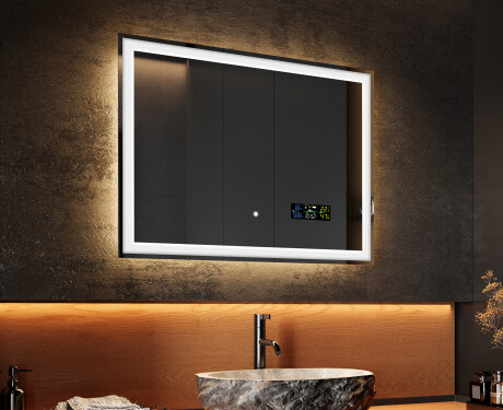 Designer Backlit LED Bathroom Mirror 80x60cm with Dual color, Demister, Station, Touch Switch - L01 #2