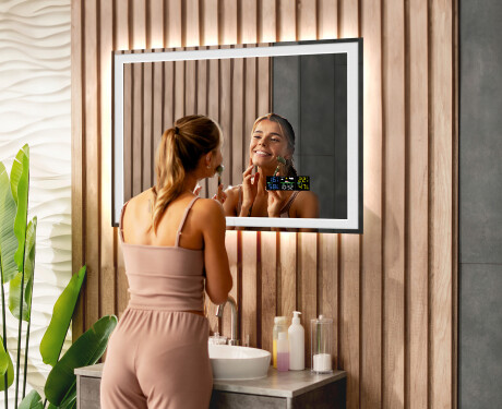 Designer Backlit LED Bathroom Mirror 80x60cm with Dual color, Demister, Station, Touch Switch - L01 #7